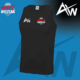 Black No Mercy Tech Vest with ActivWear logo and No Mercy Wrestling logo on front. Image has teal and black gradient background